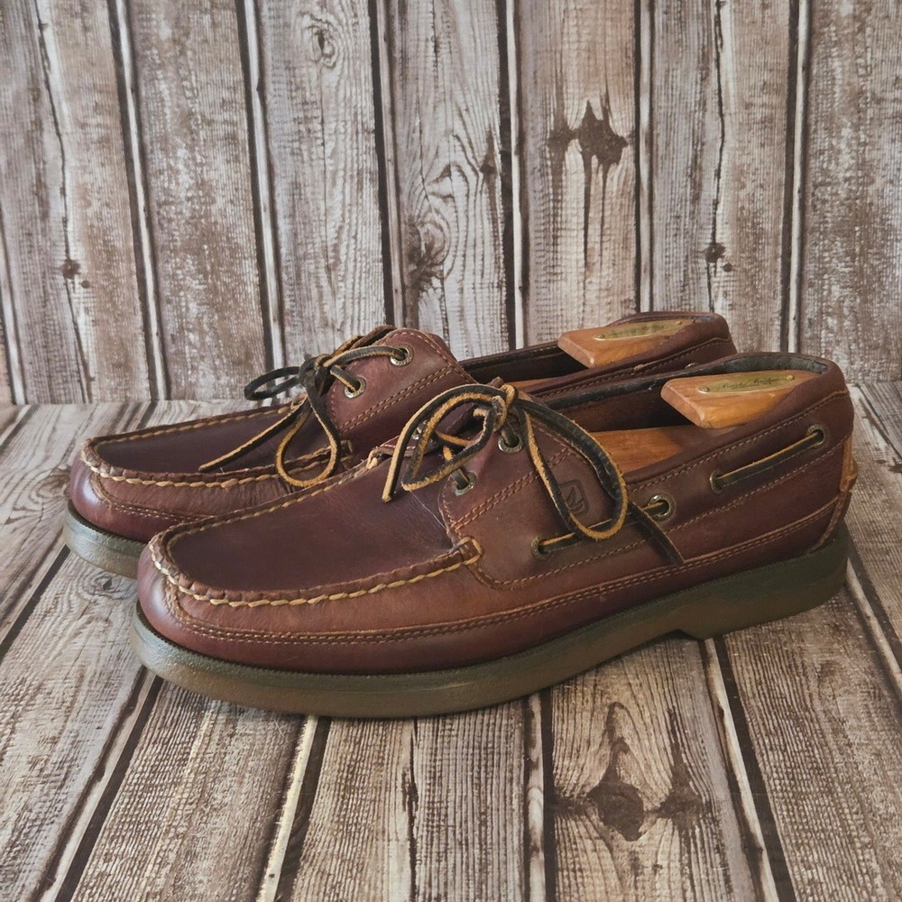Sz 10.5 M Mens Sperry Top-Sider Mako Brown Leather Boat Shoes TRIM WEAR